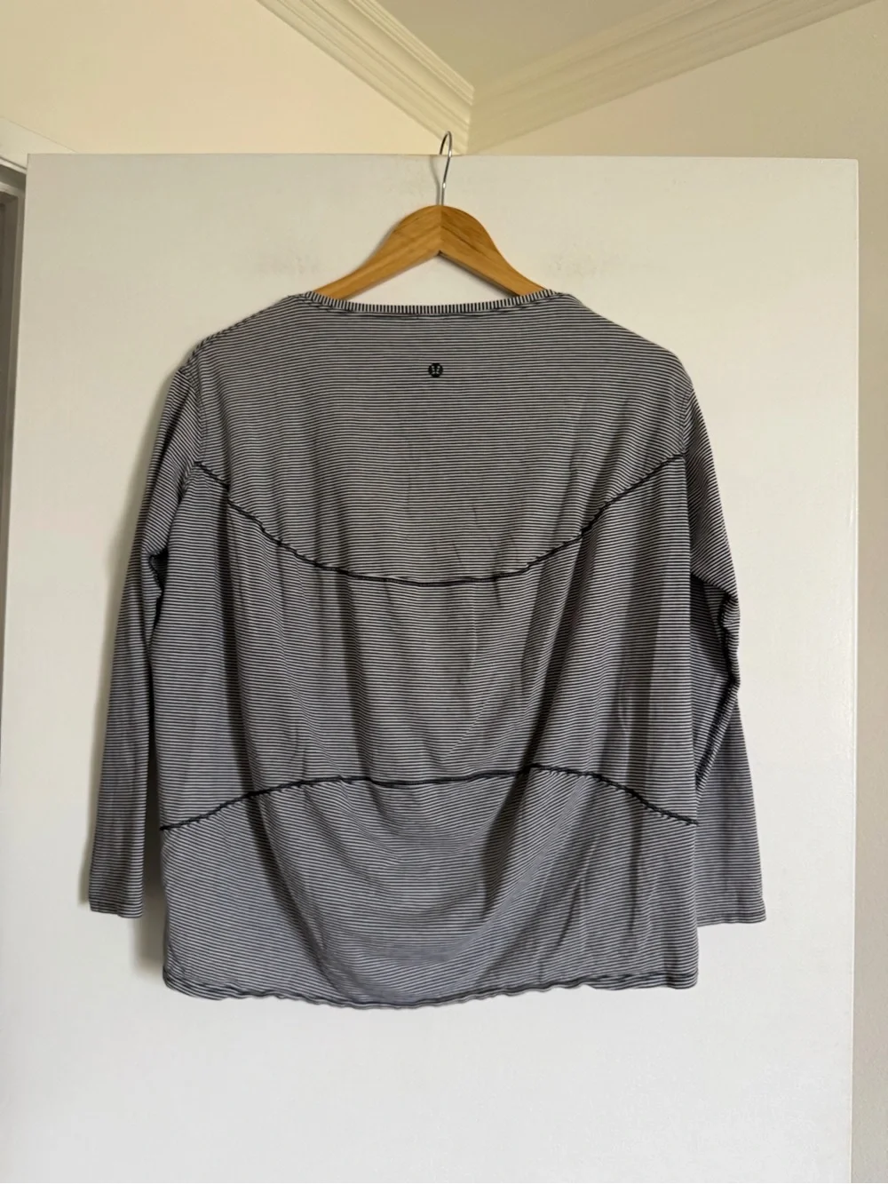 Lululemon Athletica Black/White Stripes Back In Action Pima Cotton Long Sleeve